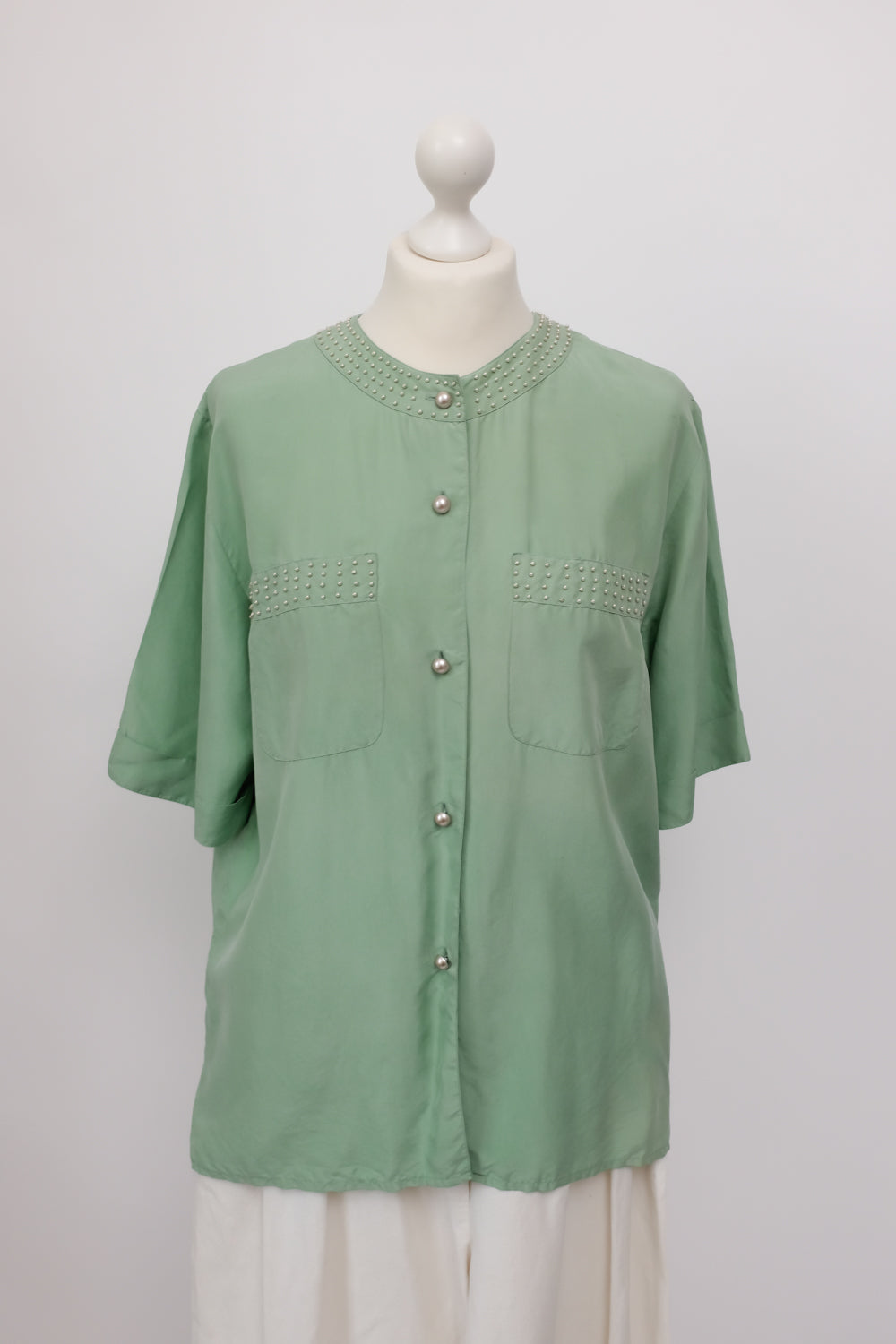 PURE SILK PEARL MINT VINTAGE SHIRT