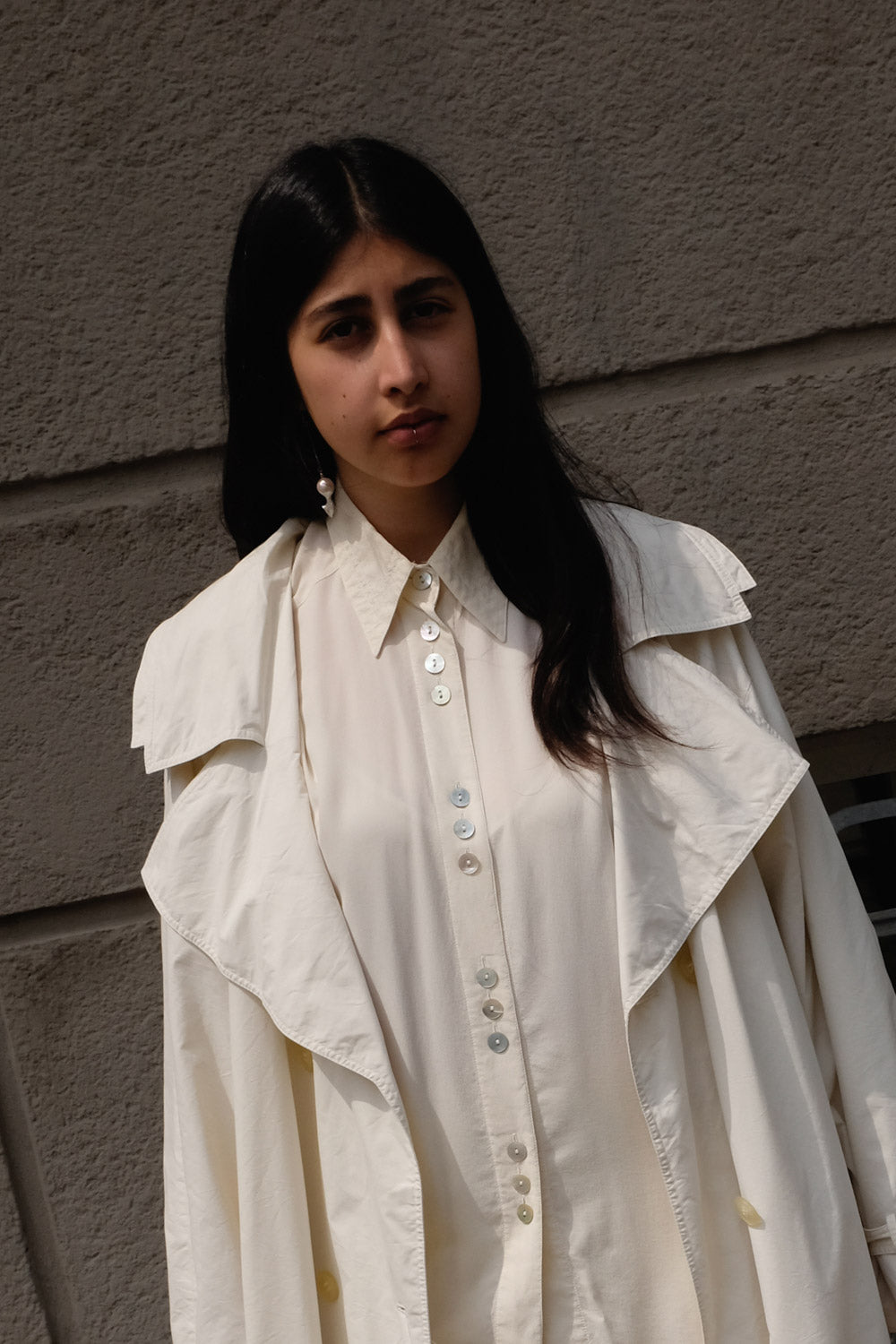 CREAM VINTAGE LONG TRENCH COAT