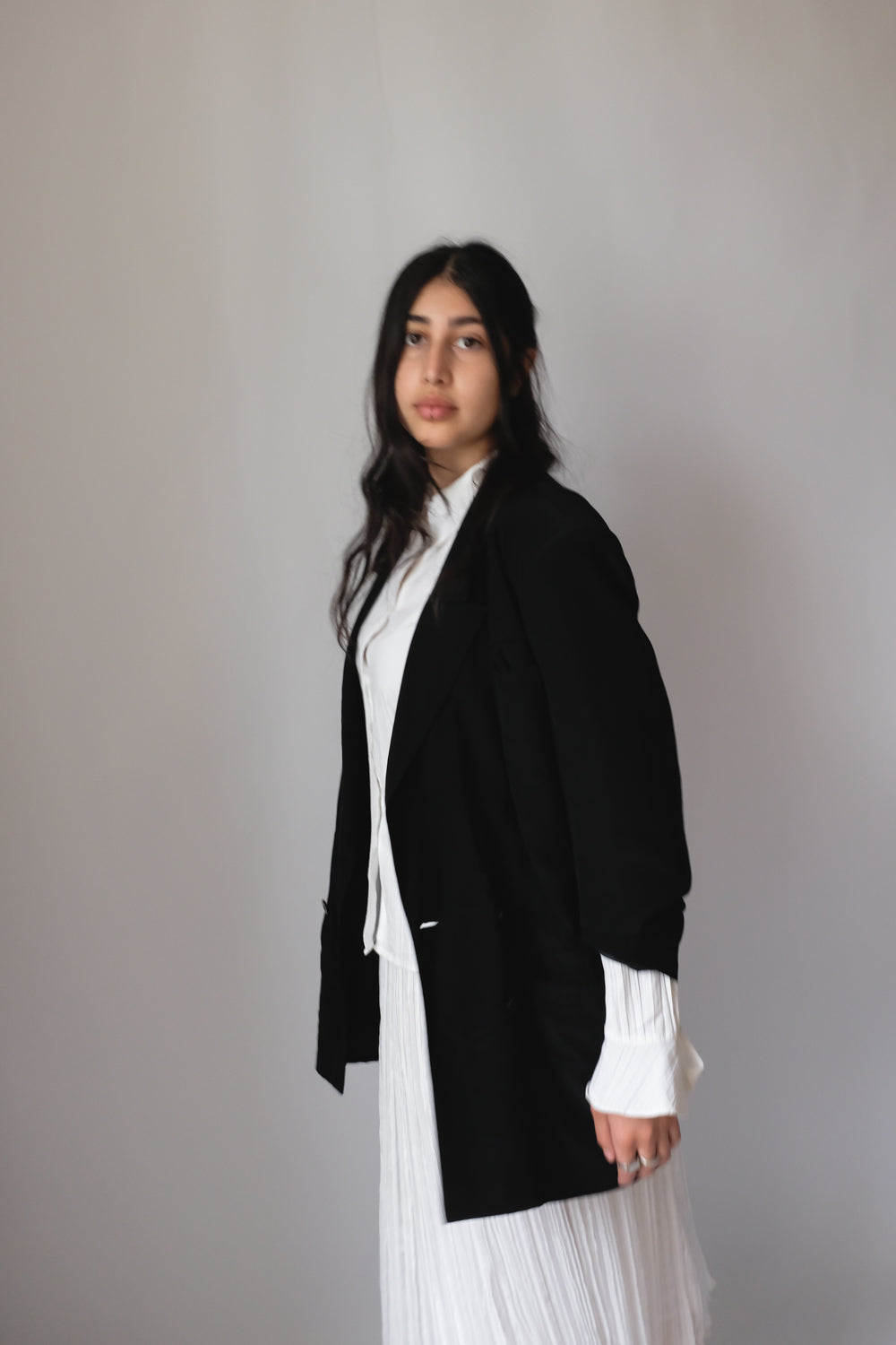 PURE SILK BLACK BOXY VINTAGE BLAZER