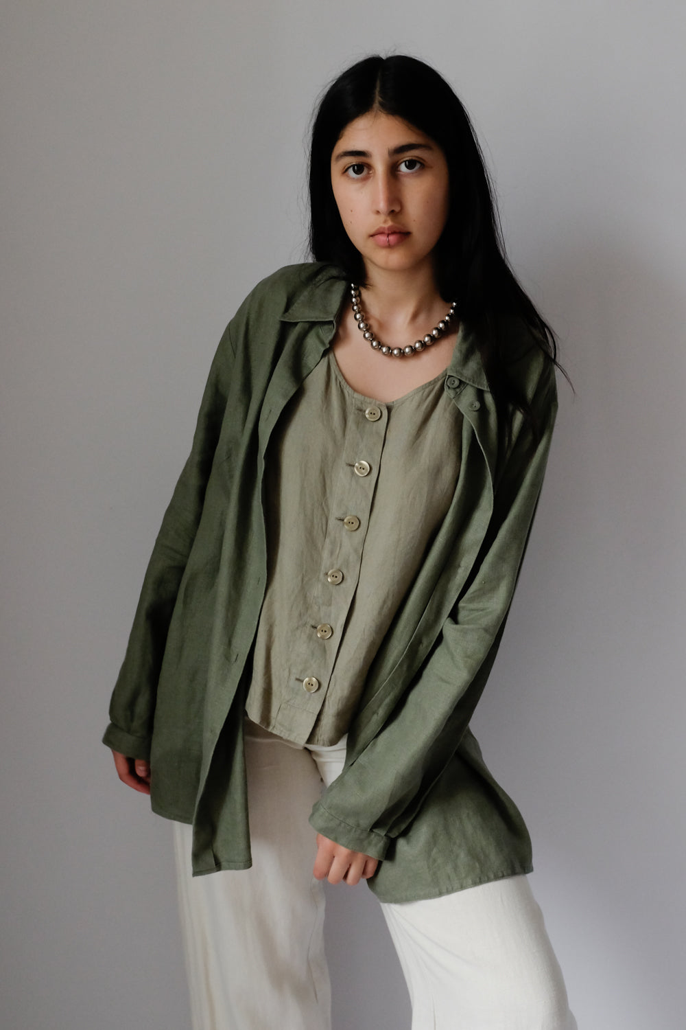 PURE LINEN VINTAGE VEST SHIRT