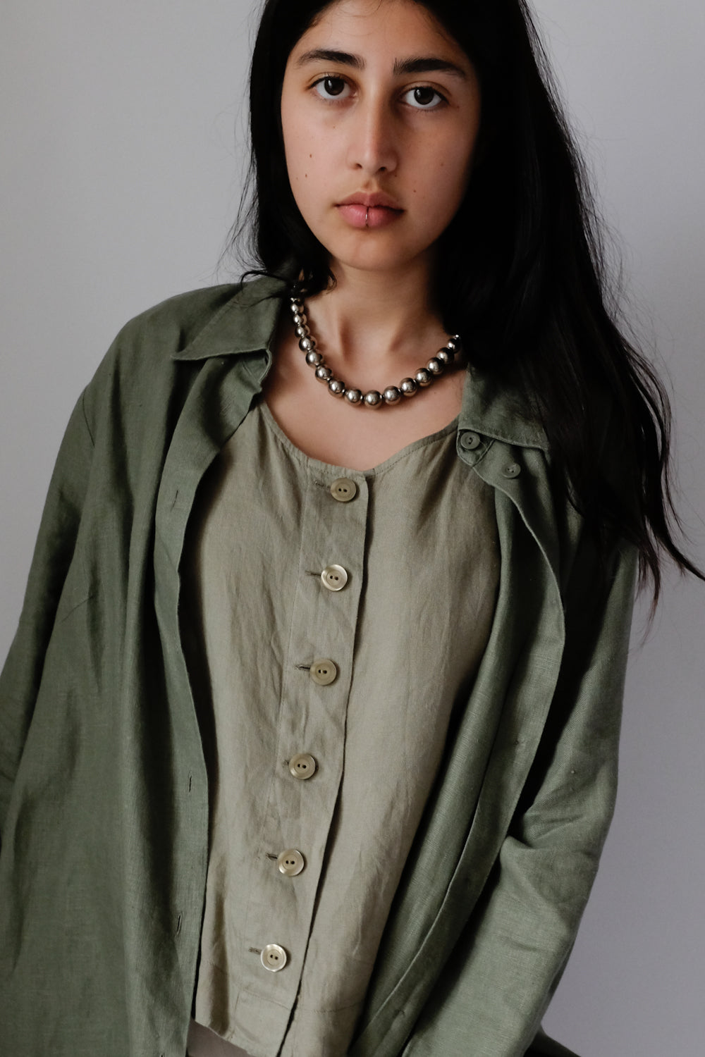 PURE LINEN OLIVE OVERSIZE SHIRT JACKET