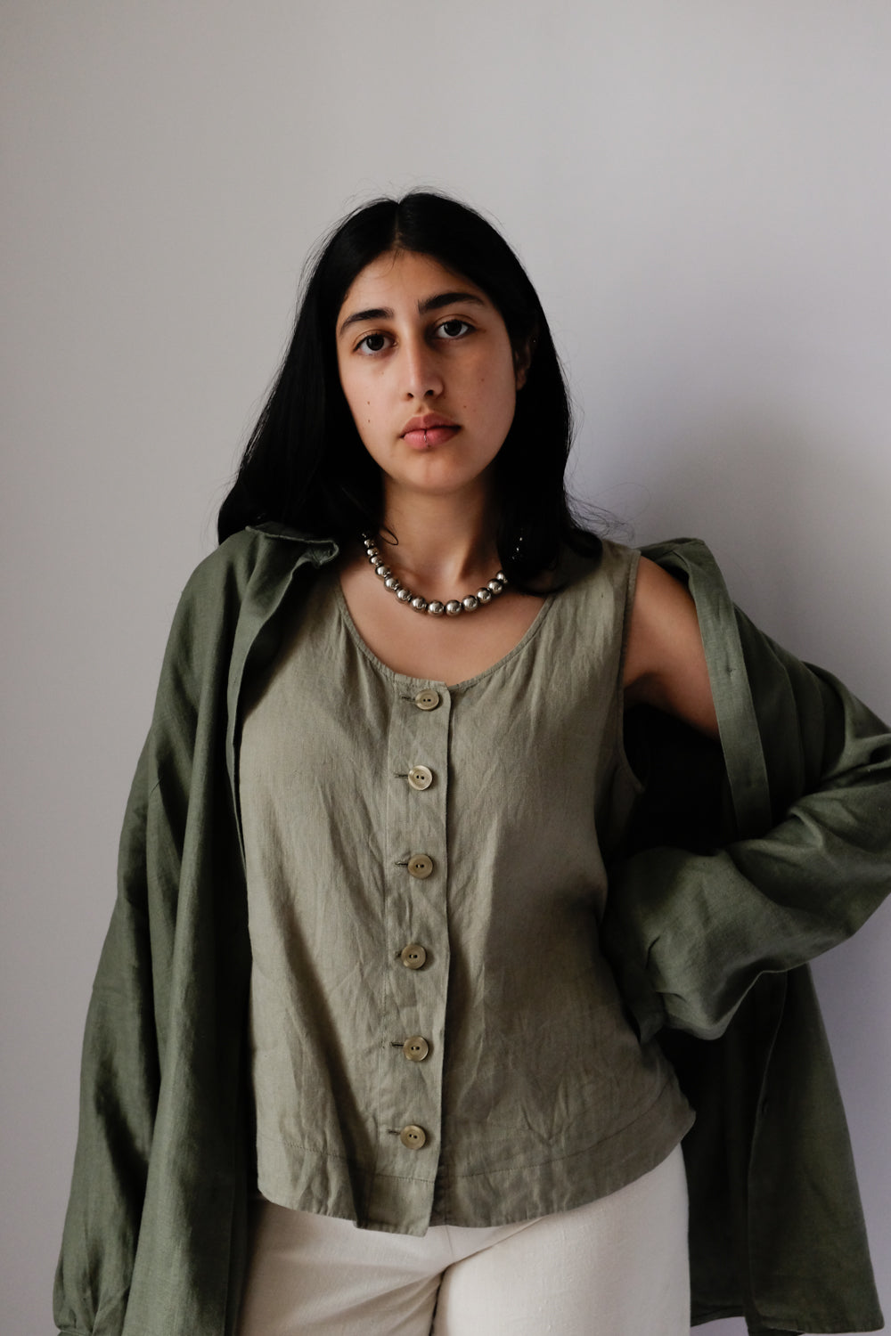 PURE LINEN OLIVE OVERSIZE SHIRT JACKET