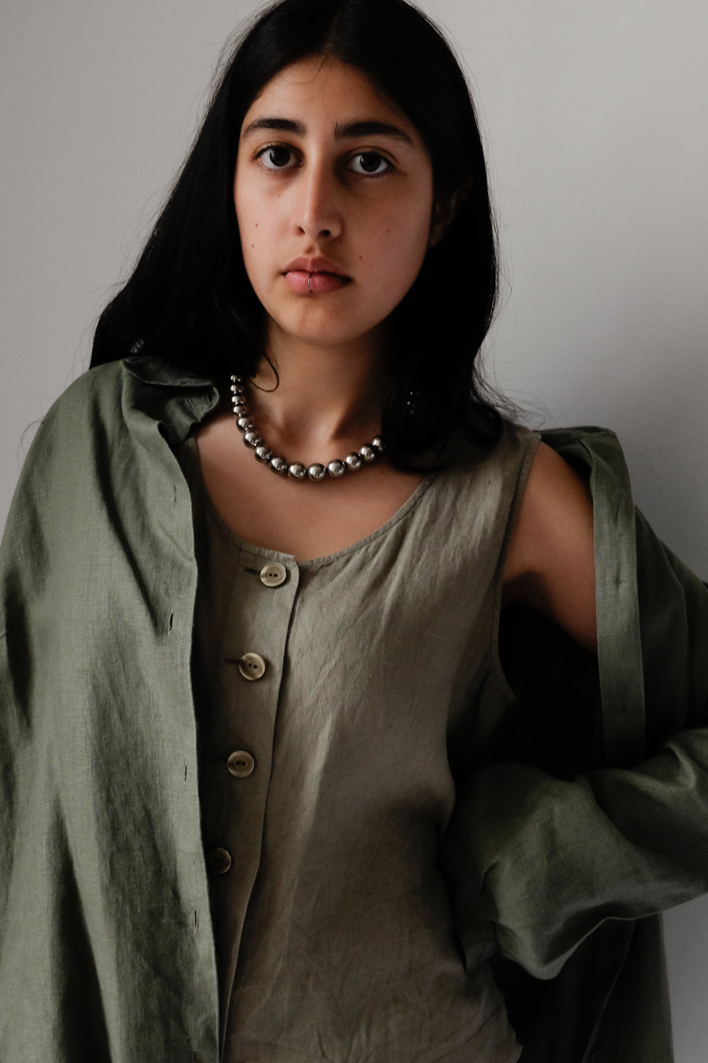 PURE LINEN OLIVE OVERSIZE SHIRT JACKET