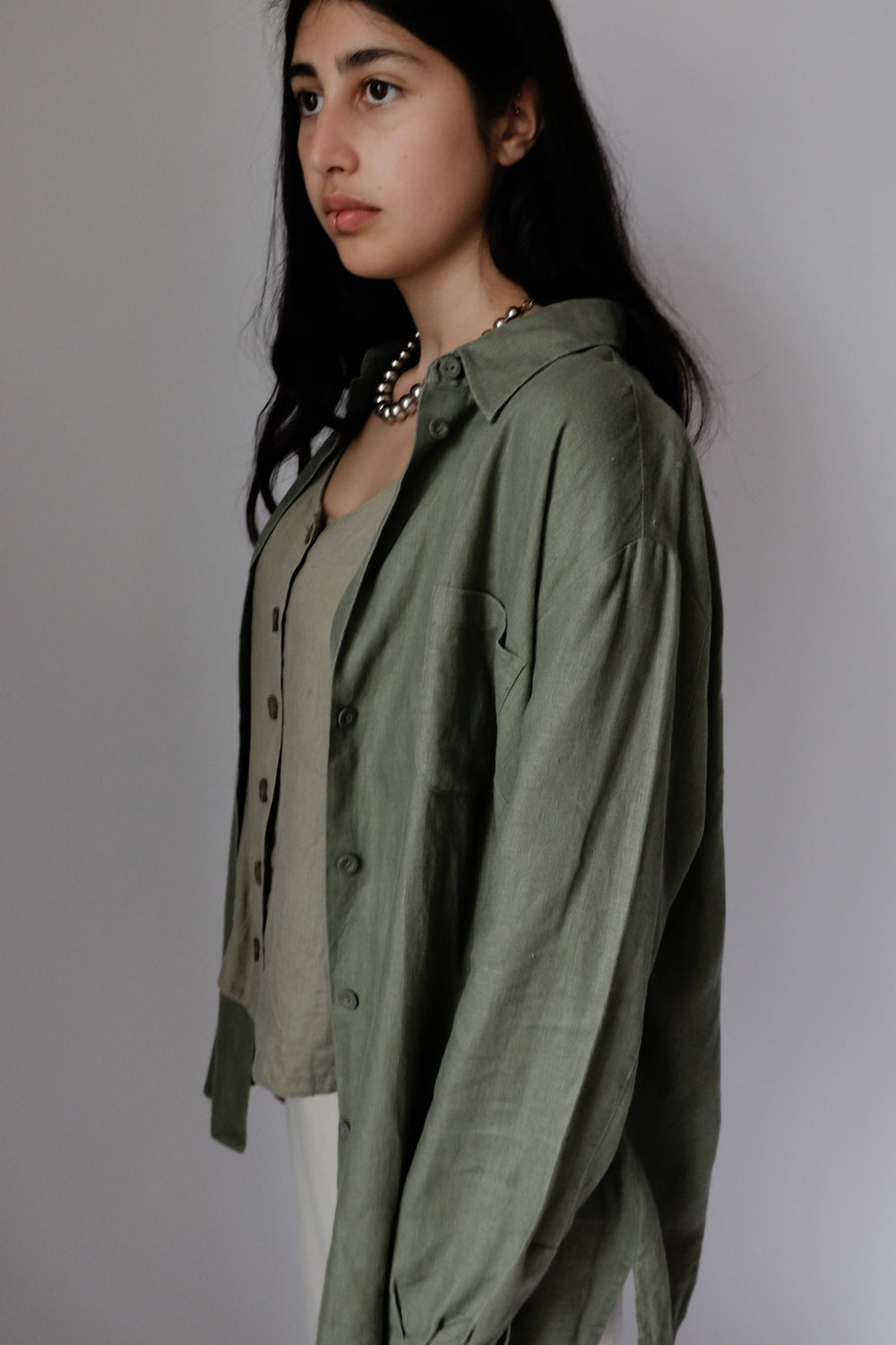 PURE LINEN OLIVE OVERSIZE SHIRT JACKET