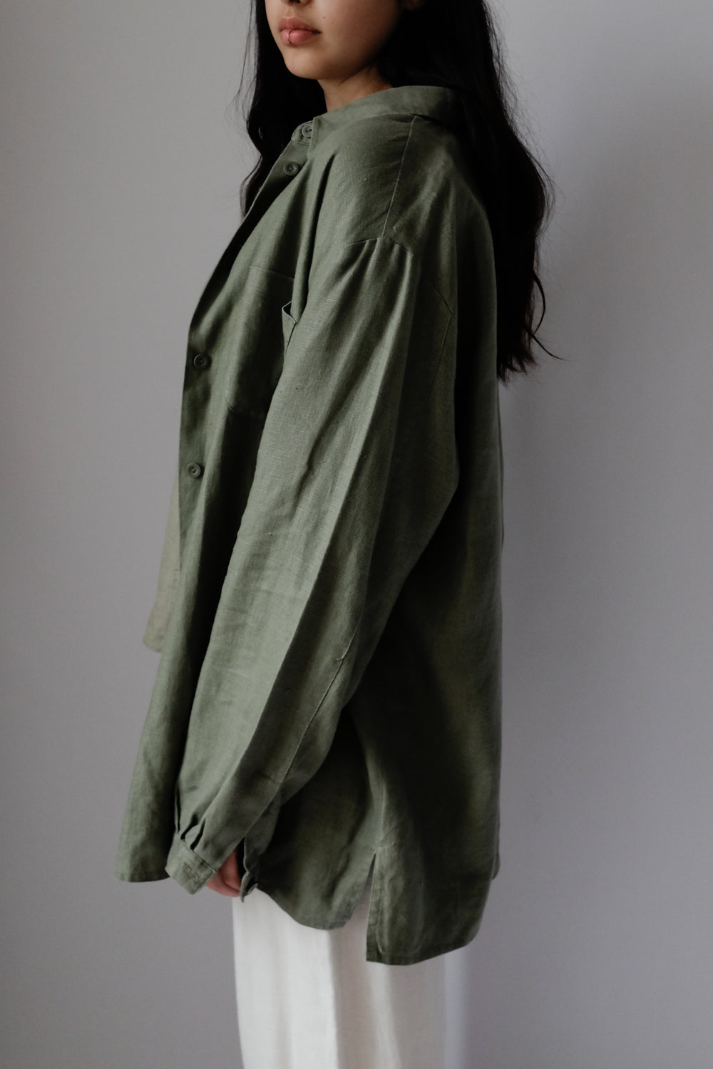 PURE LINEN OLIVE OVERSIZE SHIRT JACKET