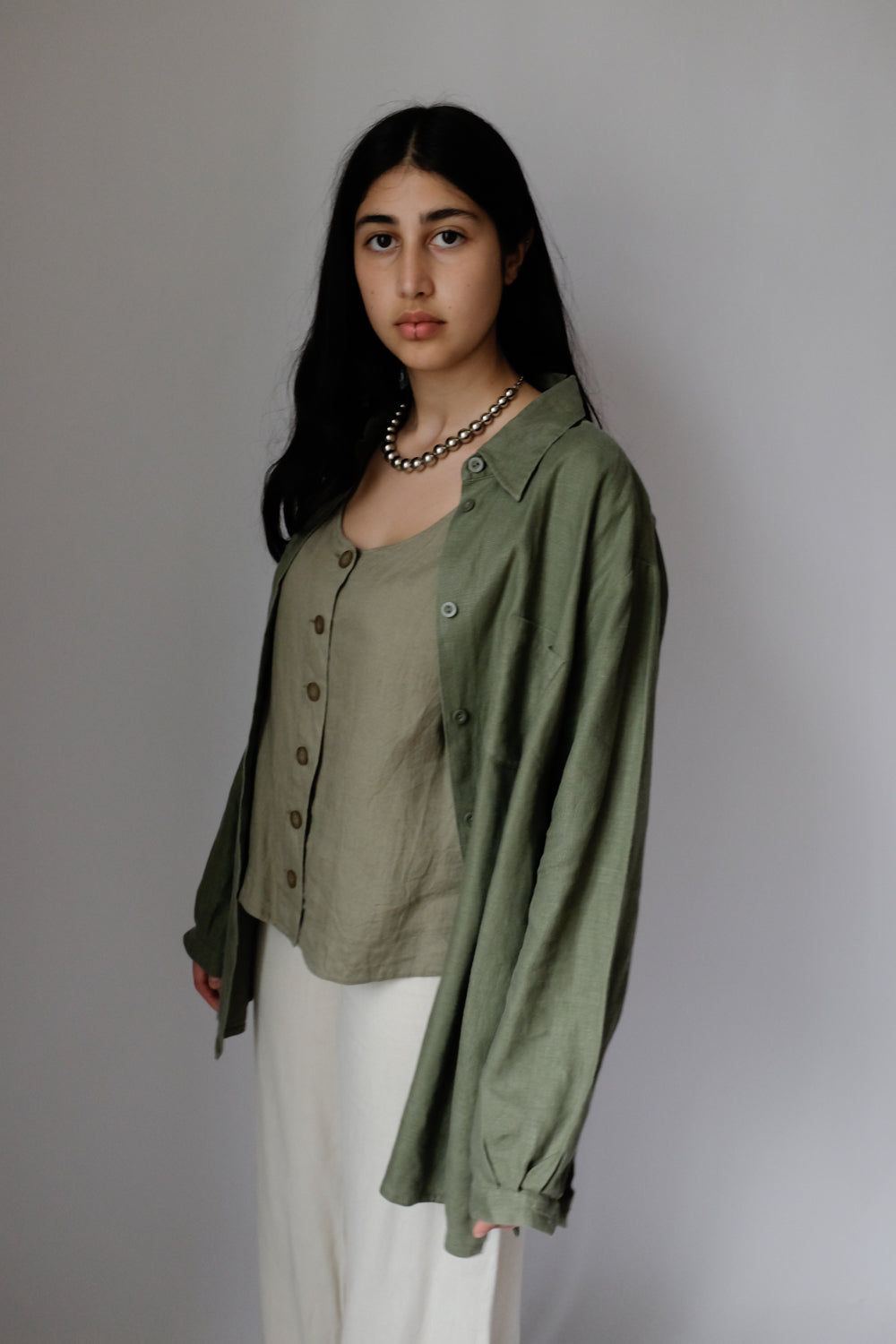 PURE LINEN OLIVE OVERSIZE SHIRT JACKET