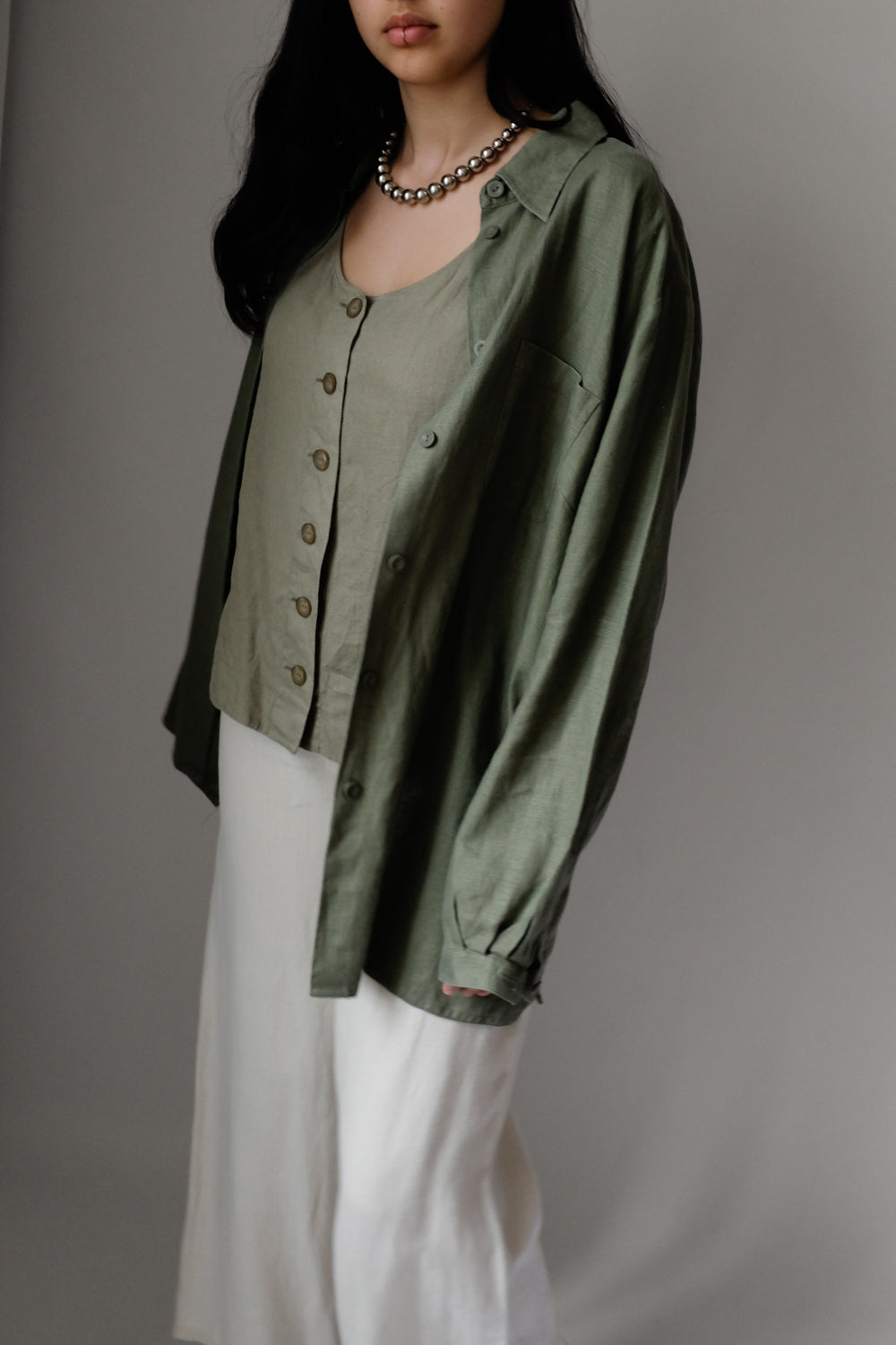 PURE LINEN OLIVE OVERSIZE SHIRT JACKET