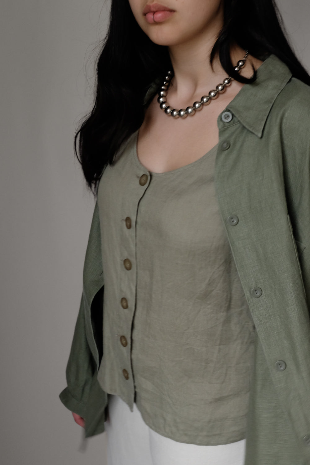 PURE LINEN OLIVE OVERSIZE SHIRT JACKET