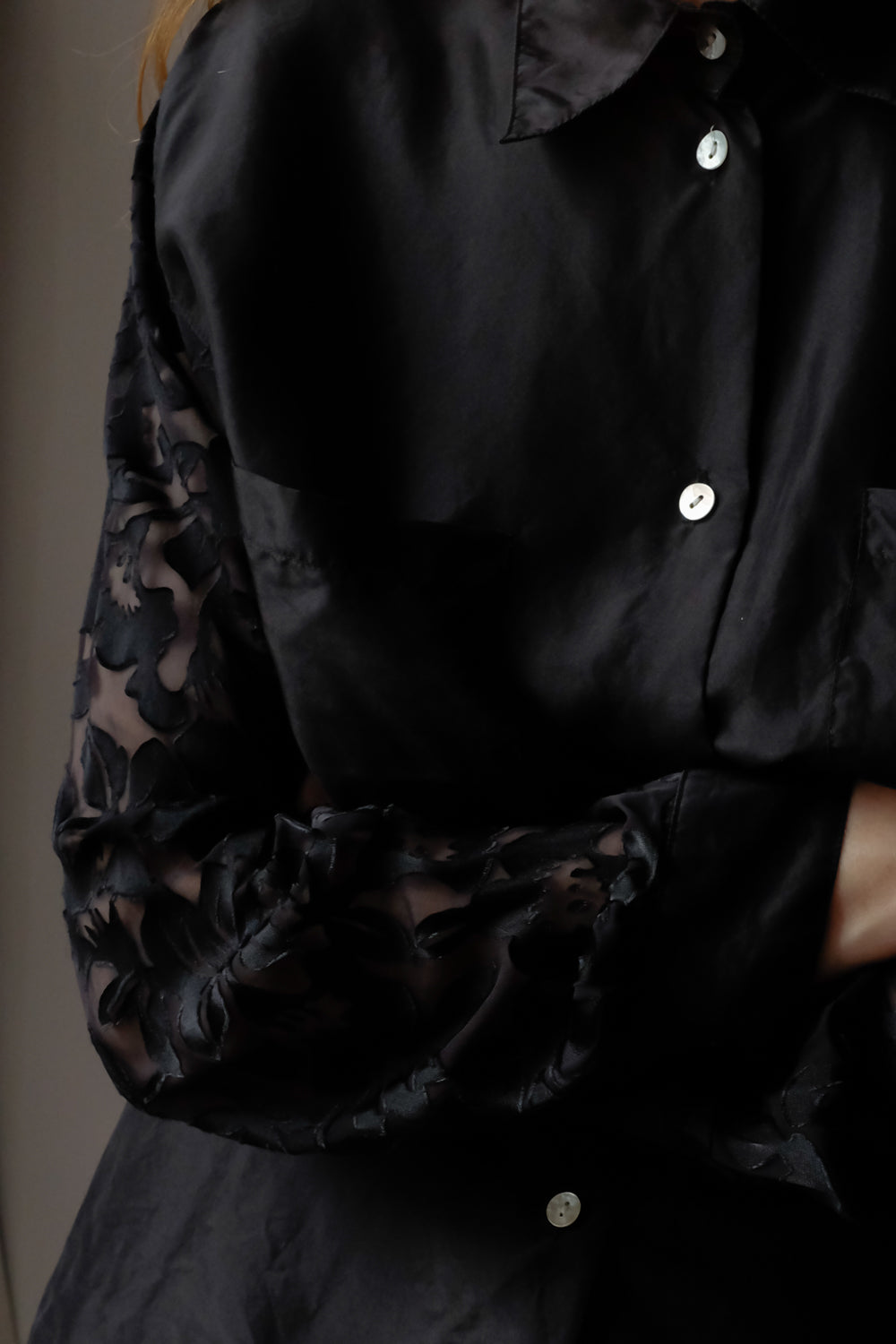 SILK LUCID LACE BLACK VINTAGE BLOUSE