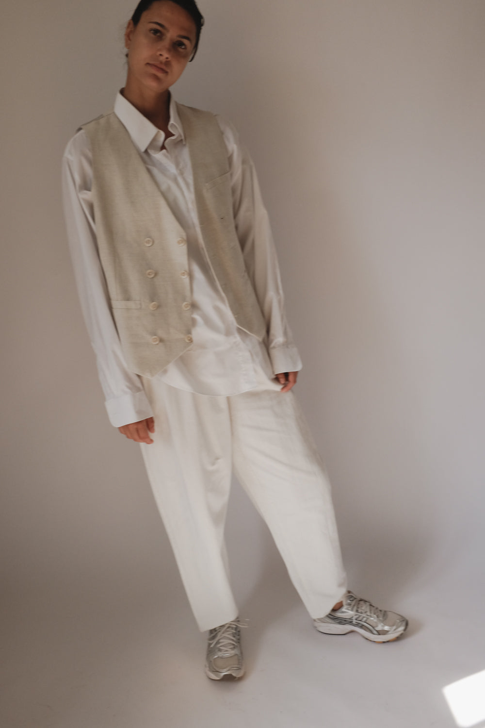 LINEN COTTON CREAM CASUAL VEST