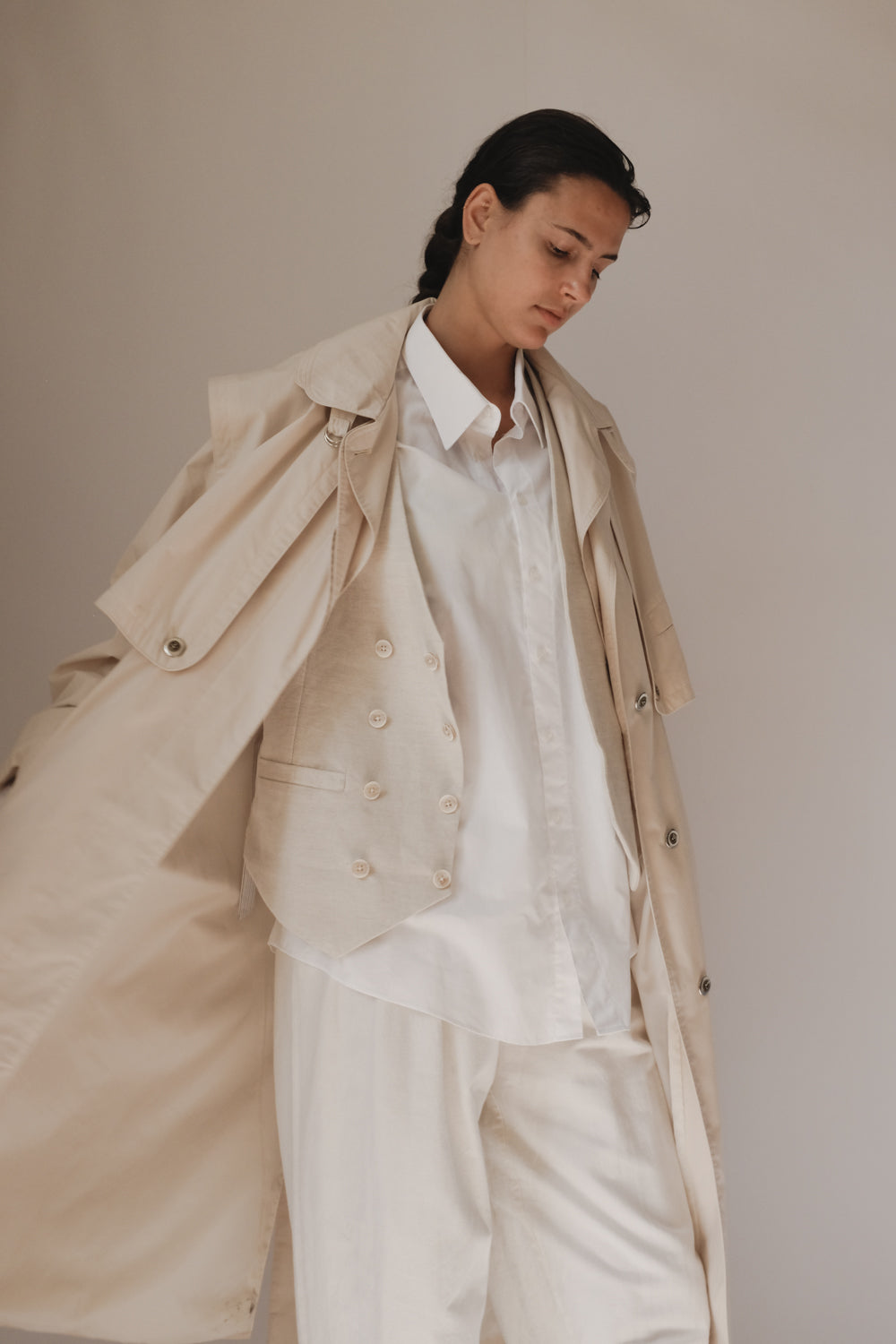 LINEN COTTON CREAM CASUAL VEST