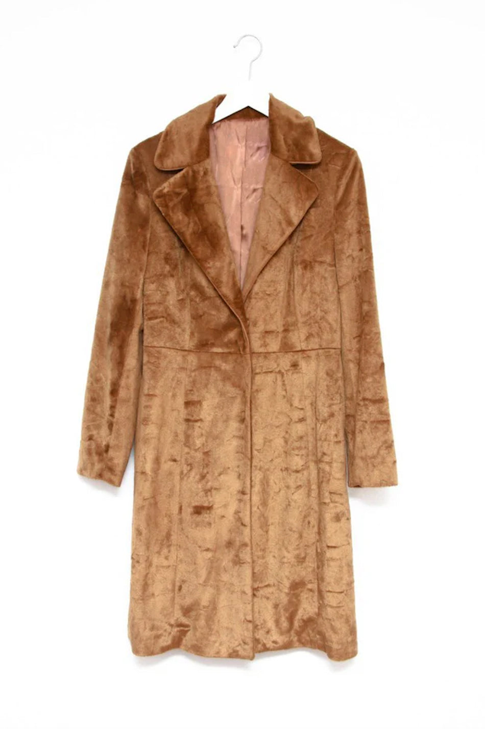 LONG VINTAGE FAUX VEGAN TEDDY CAMEL COAT