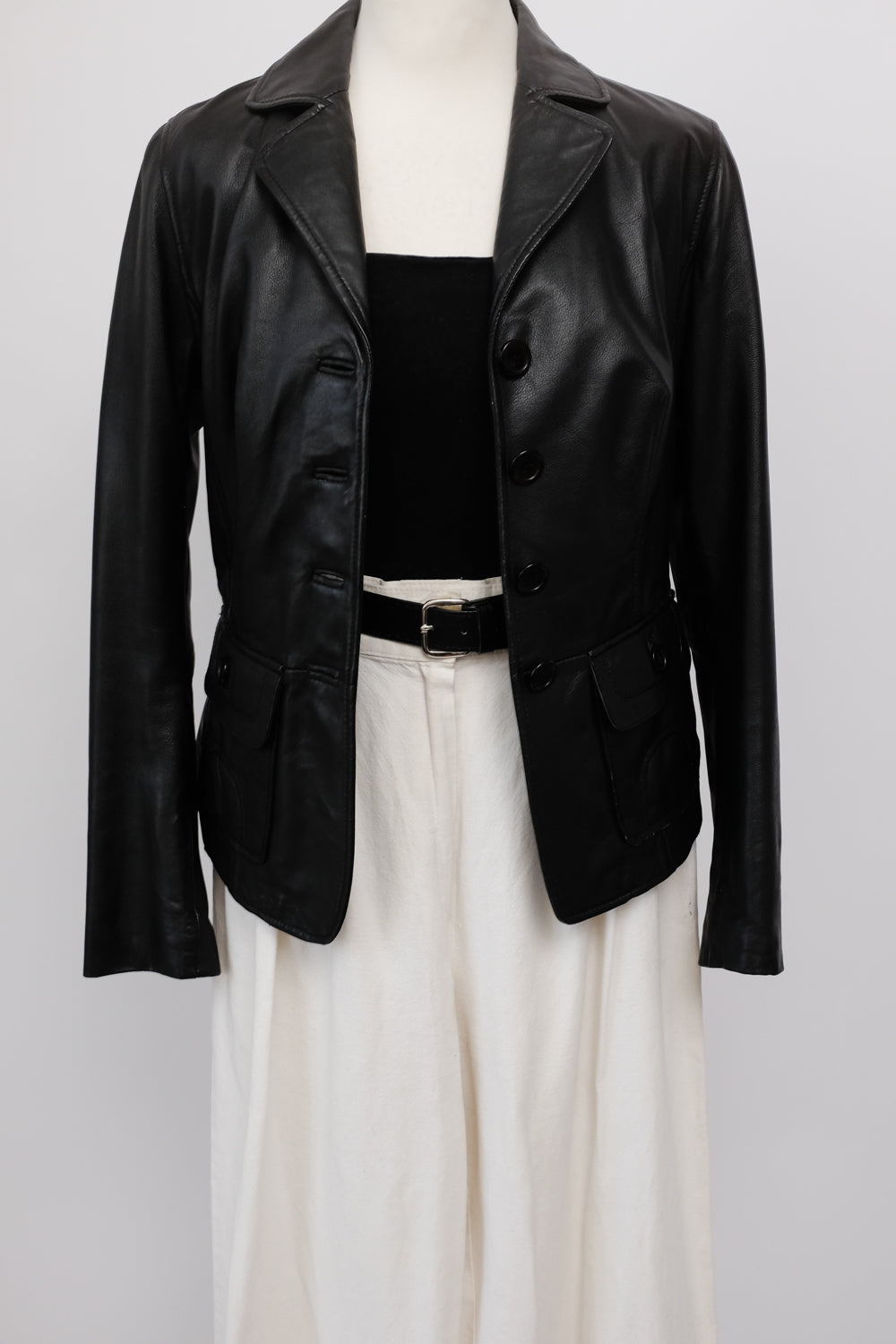 BLACK LEATHER VINTAGE BLAZER