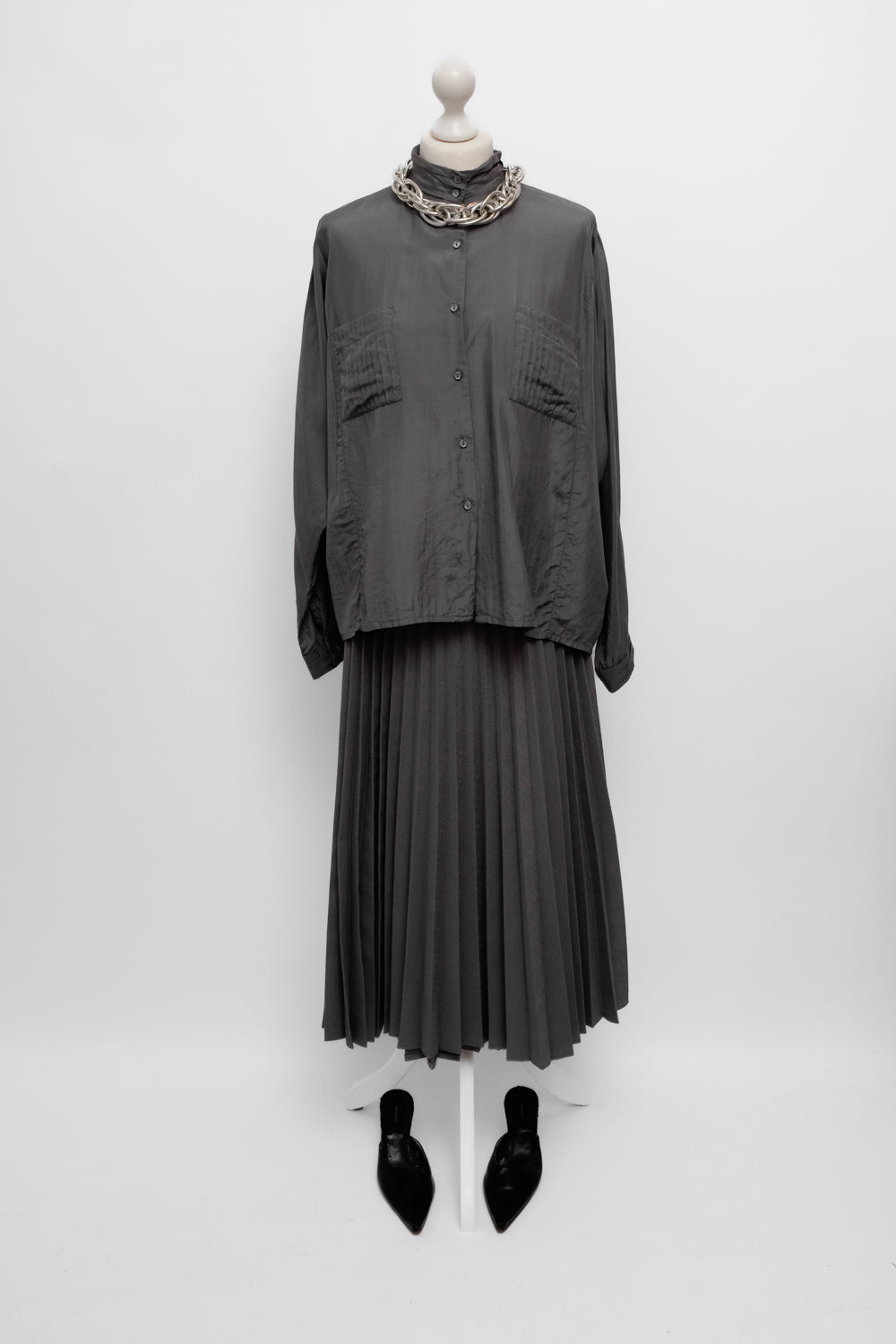 PURE SILK GREY PLEATS VINTAGE SHIRT