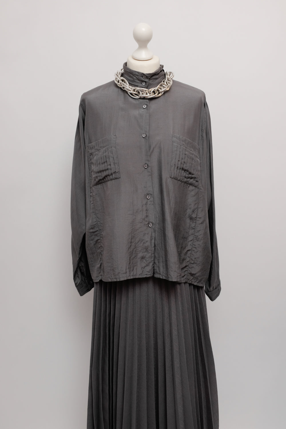 PURE SILK GREY PLEATS VINTAGE SHIRT