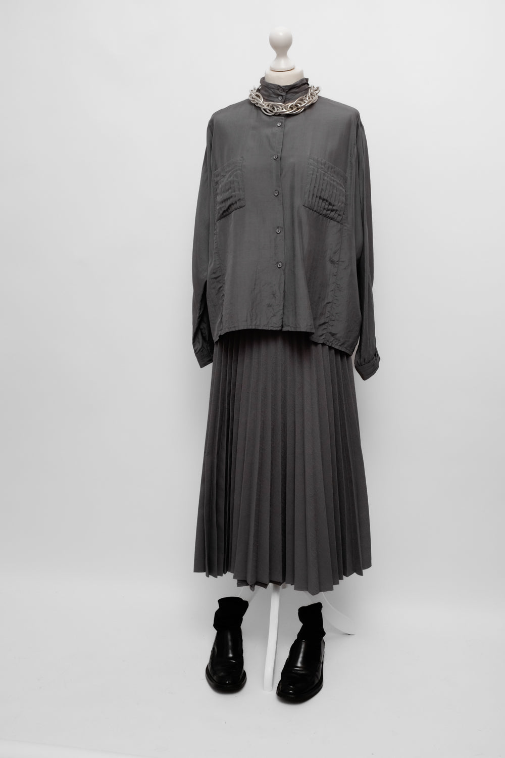 PURE SILK GREY PLEATS VINTAGE SHIRT
