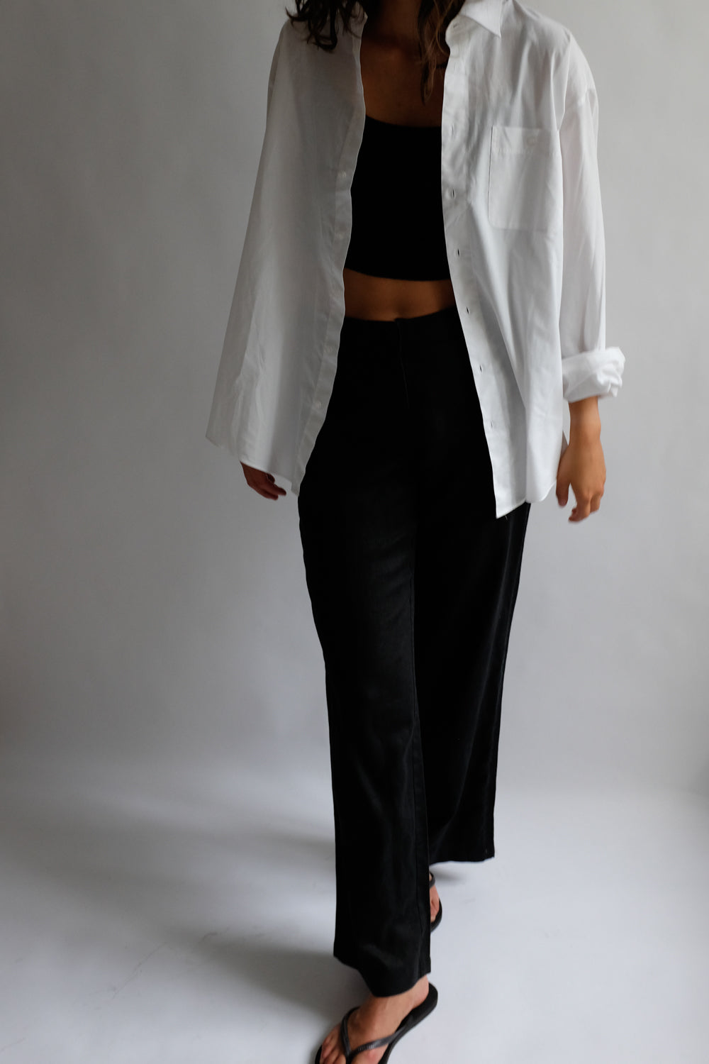 0056_VINTAGE LINEN WIDE LEG BLACK PANTS