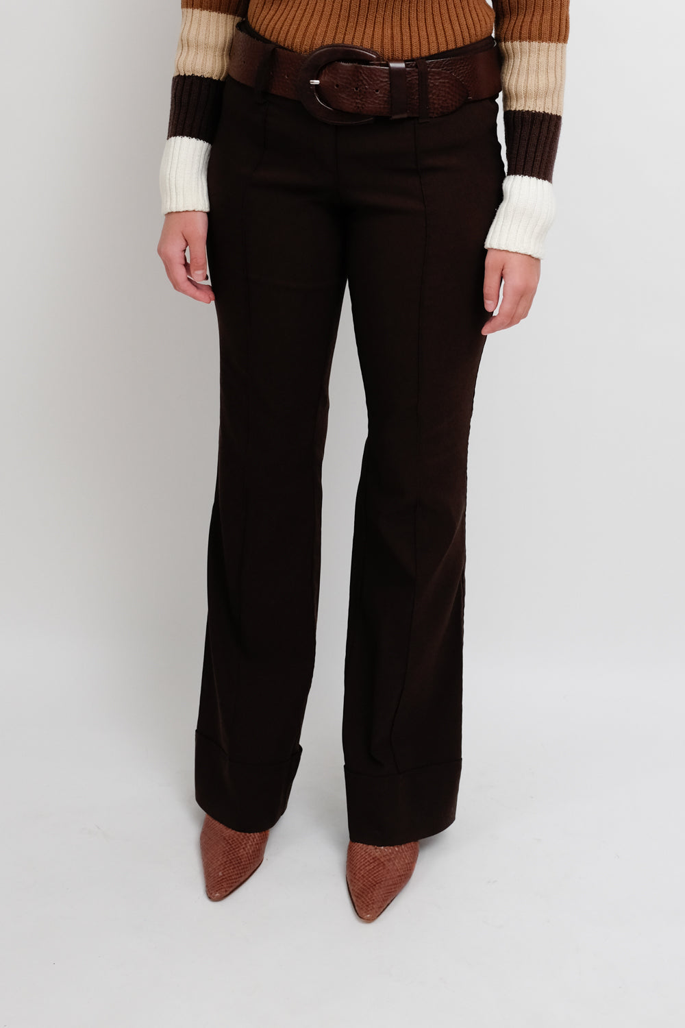0063_FLARED LOW WAIST PLEATED VINTAGE PANTS